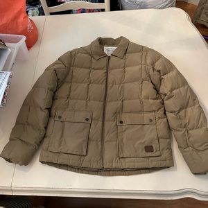 New! Mens Eddie Bauer Premium Quality Goose Down jacket coat. Tan/brown/army. L